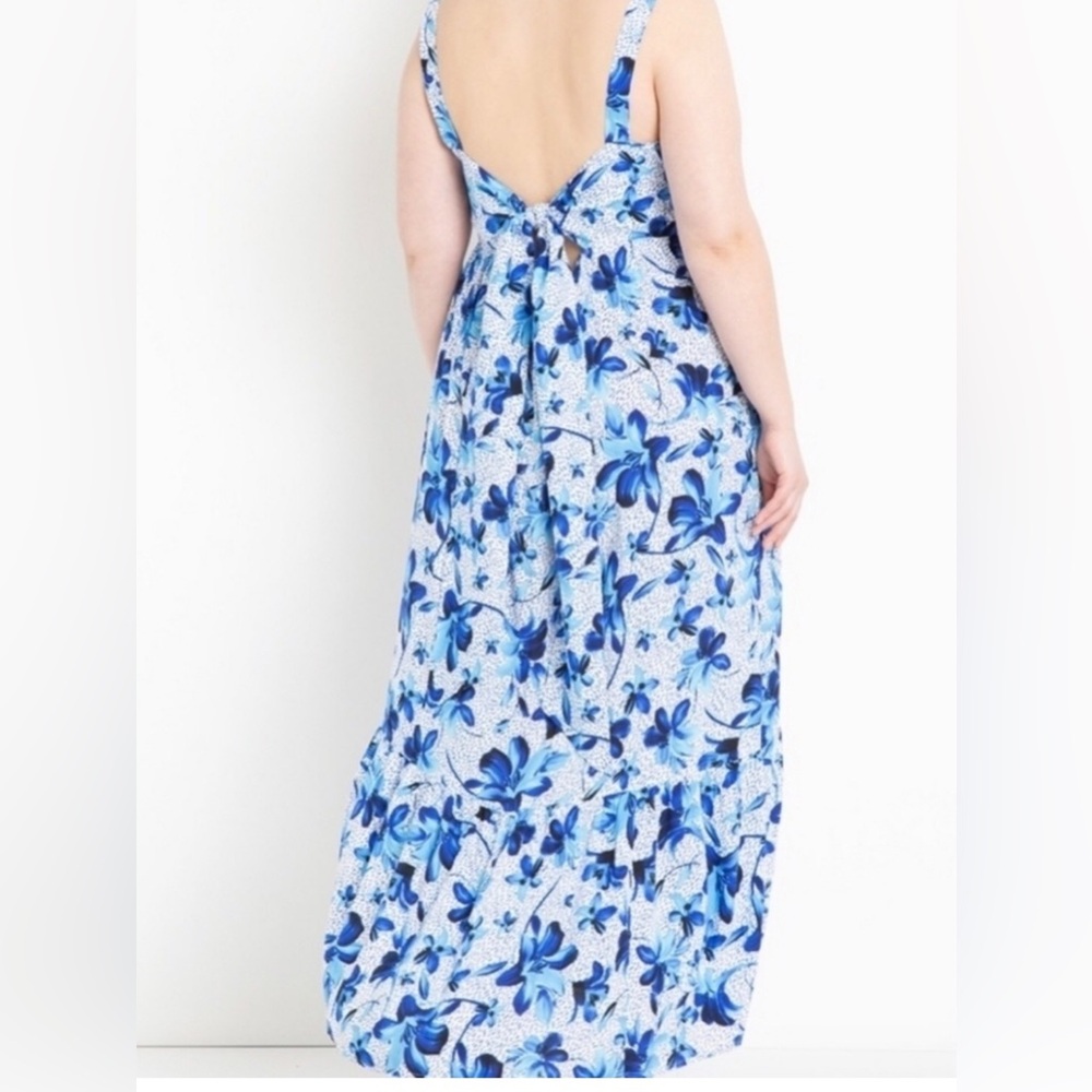 Eloquii Blue and white Floral Maxi Dress